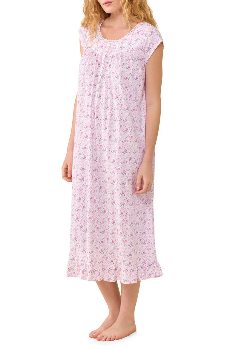 Cap Sleeve Short Cotton Jersey Nightgown, Alternate, color, PINK/ WHITE DITSY