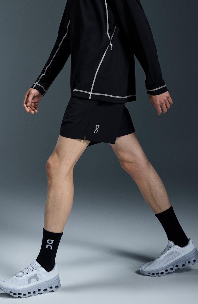 On Core 5-Inch Running Shorts, Alternate, color, Black
