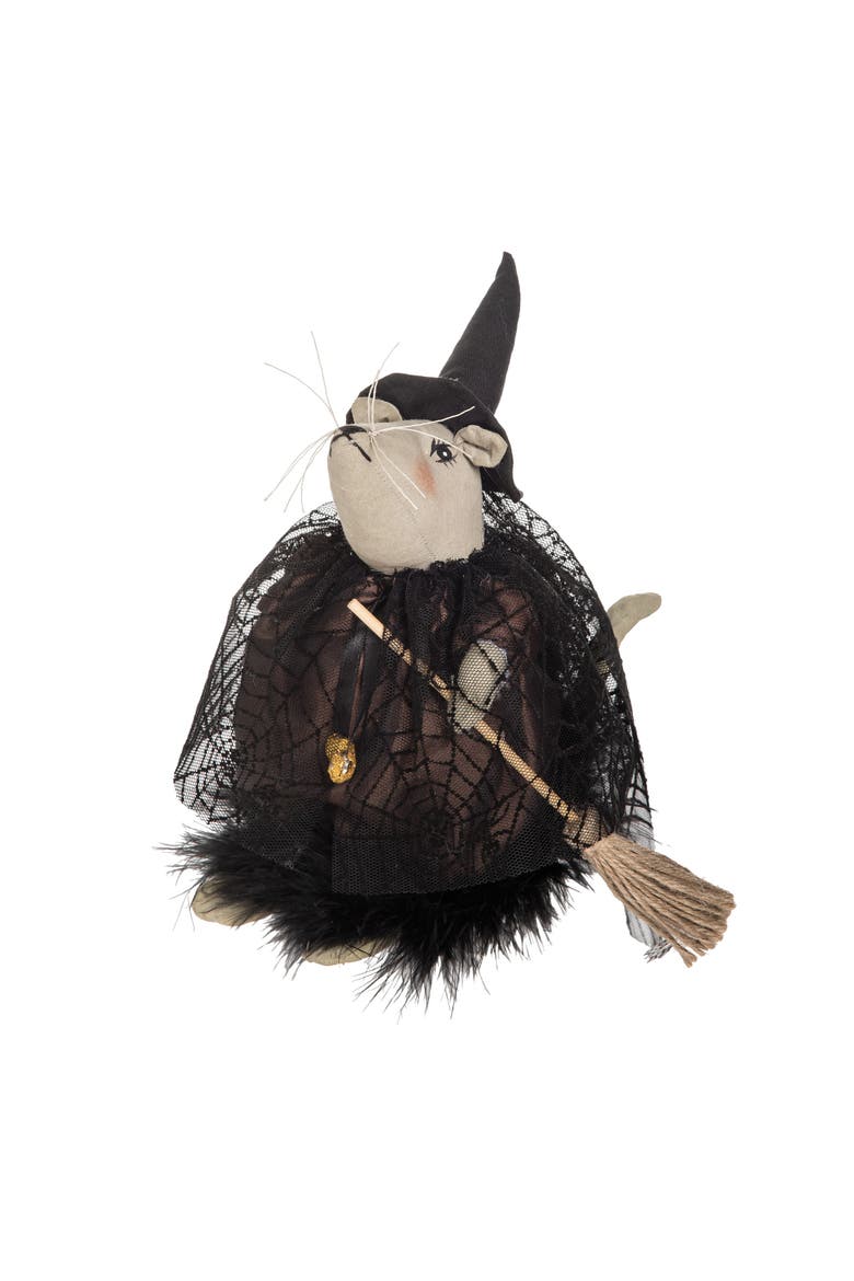 Reba Rat Witch with Broom Halloween Joe Spencer Gathered Traditions Figurine, Main, color, Black