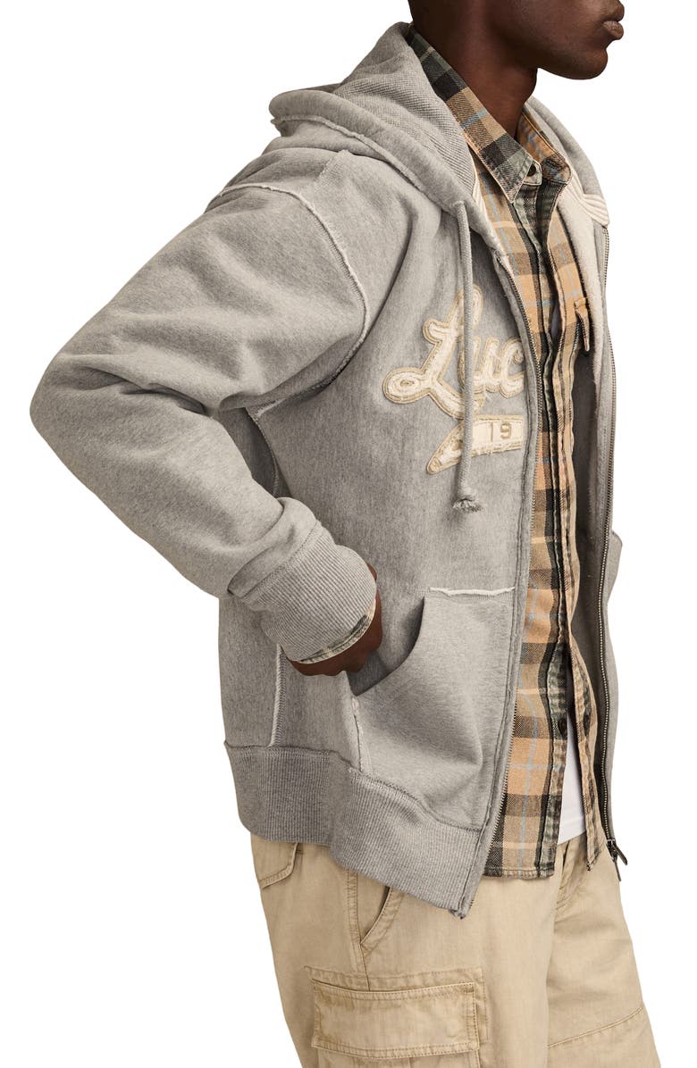 Lucky Brand Logo Appliqué Cotton French Terry Zip Hoodie, Alternate, color, Heather Grey