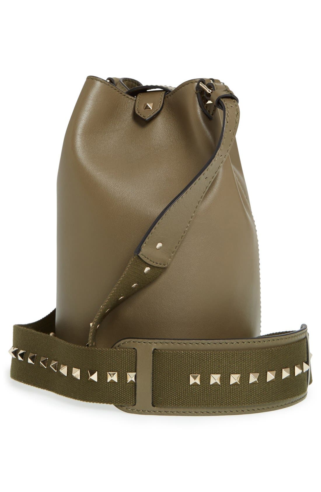 'Rockstud' Bucket Bag, Alternate, color, ARMY GREEN