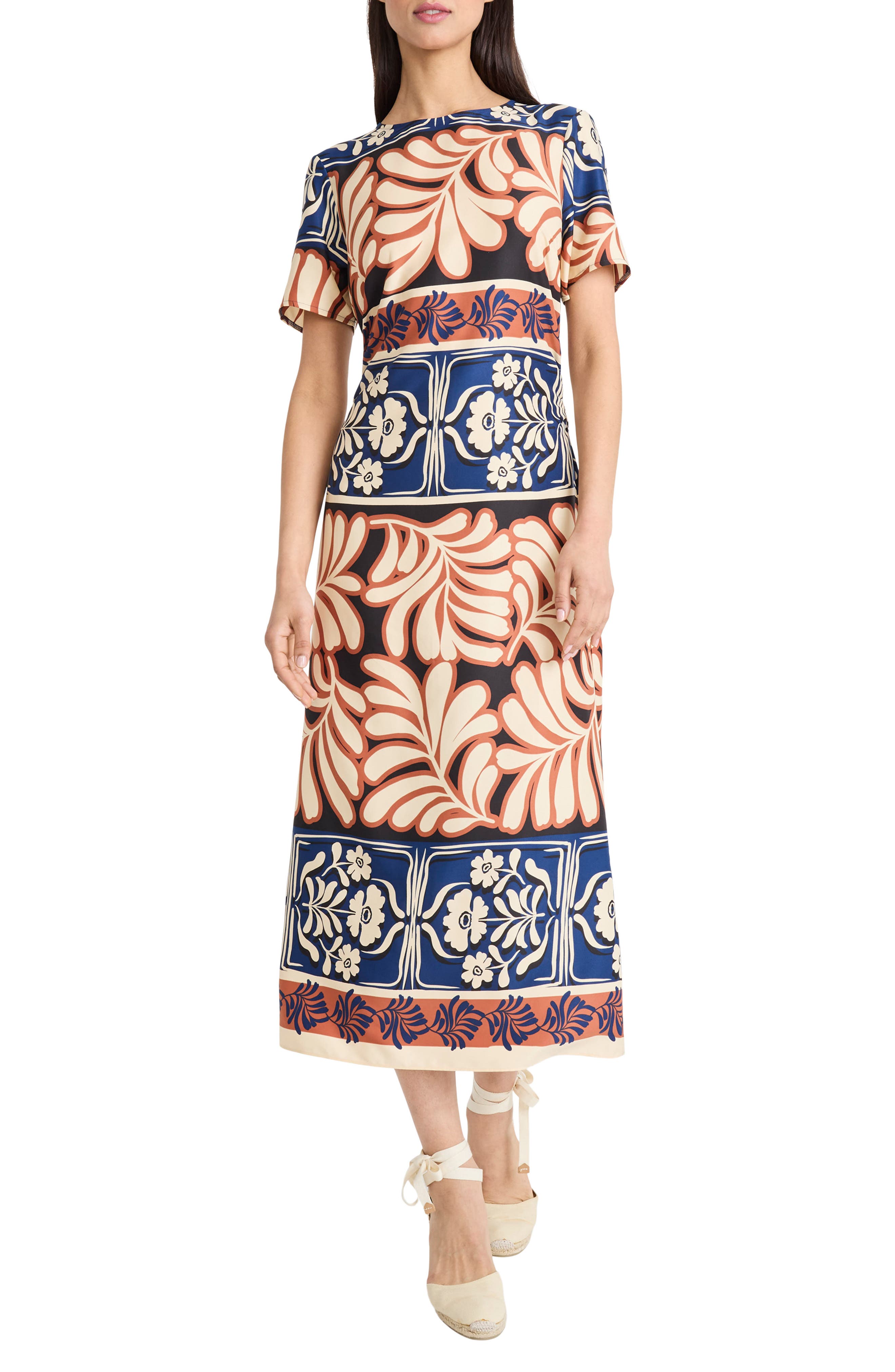 Abstract Floral Short Sleeve Maxi Dress