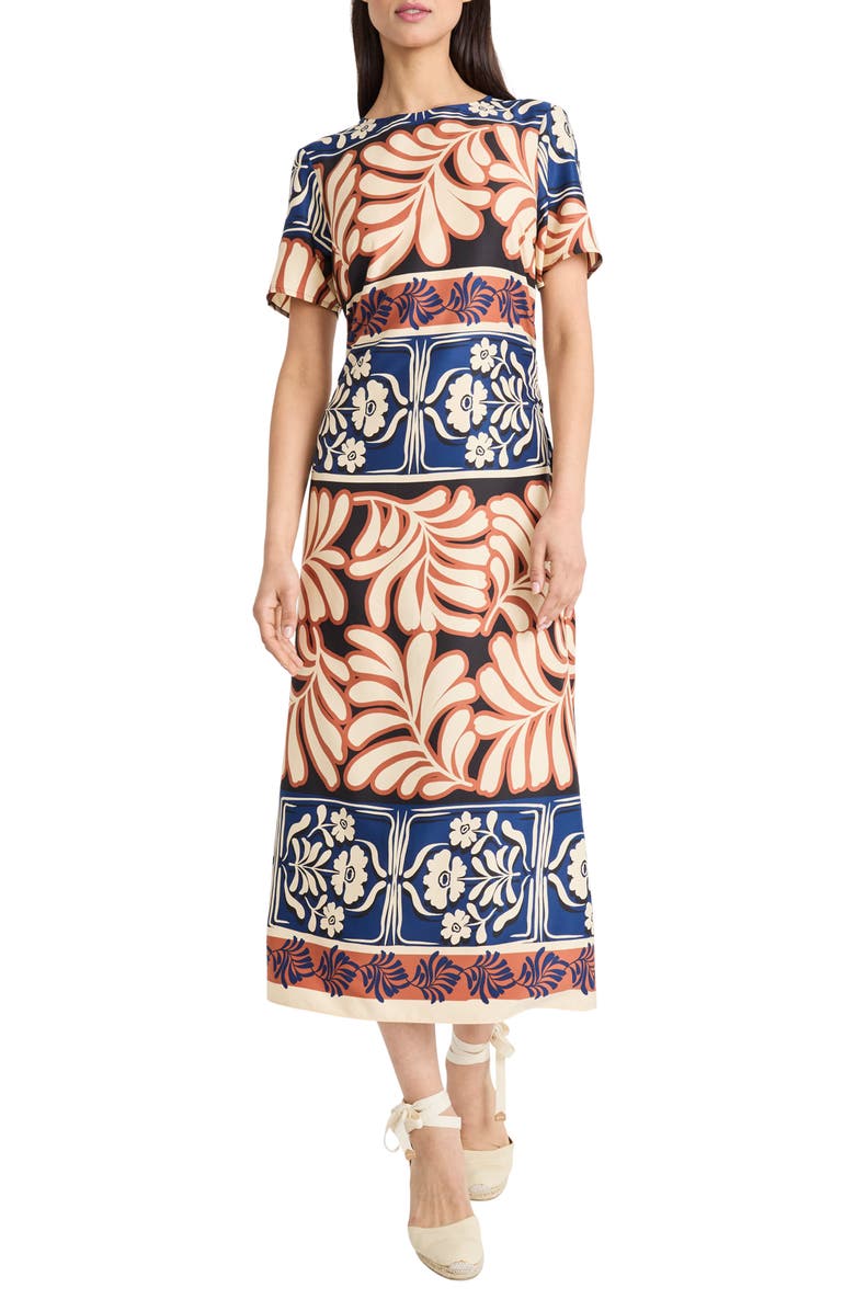 DONNA MORGAN FOR MAGGY Abstract Floral Short Sleeve Maxi Dress, Main, color, Black/ Navy