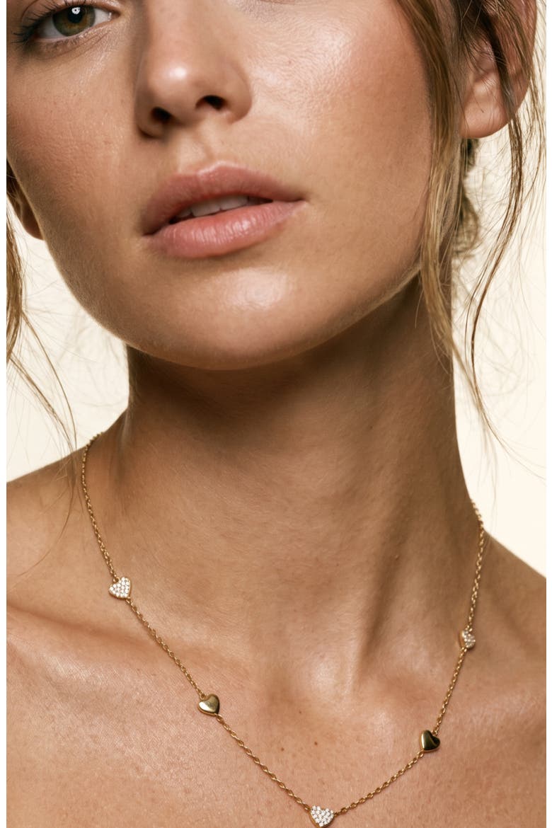 Pavé Heart Station Necklace, Alternate, color, GOLD