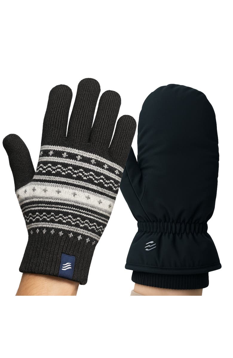 United By Blue The Extreme Weather 2-pack waterproof plush lined mitten and knit glove 2-pack, Alternate, color, Black