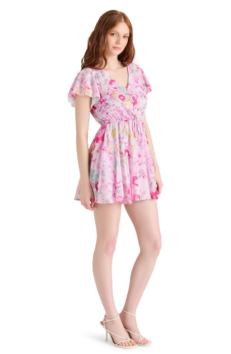 Steve Madden Kirsty Floral Chiffon Minidress, Alternate, color, Pink Hydrangea