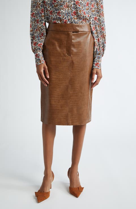 Ascher Croc Embossed Faux Leather Skirt