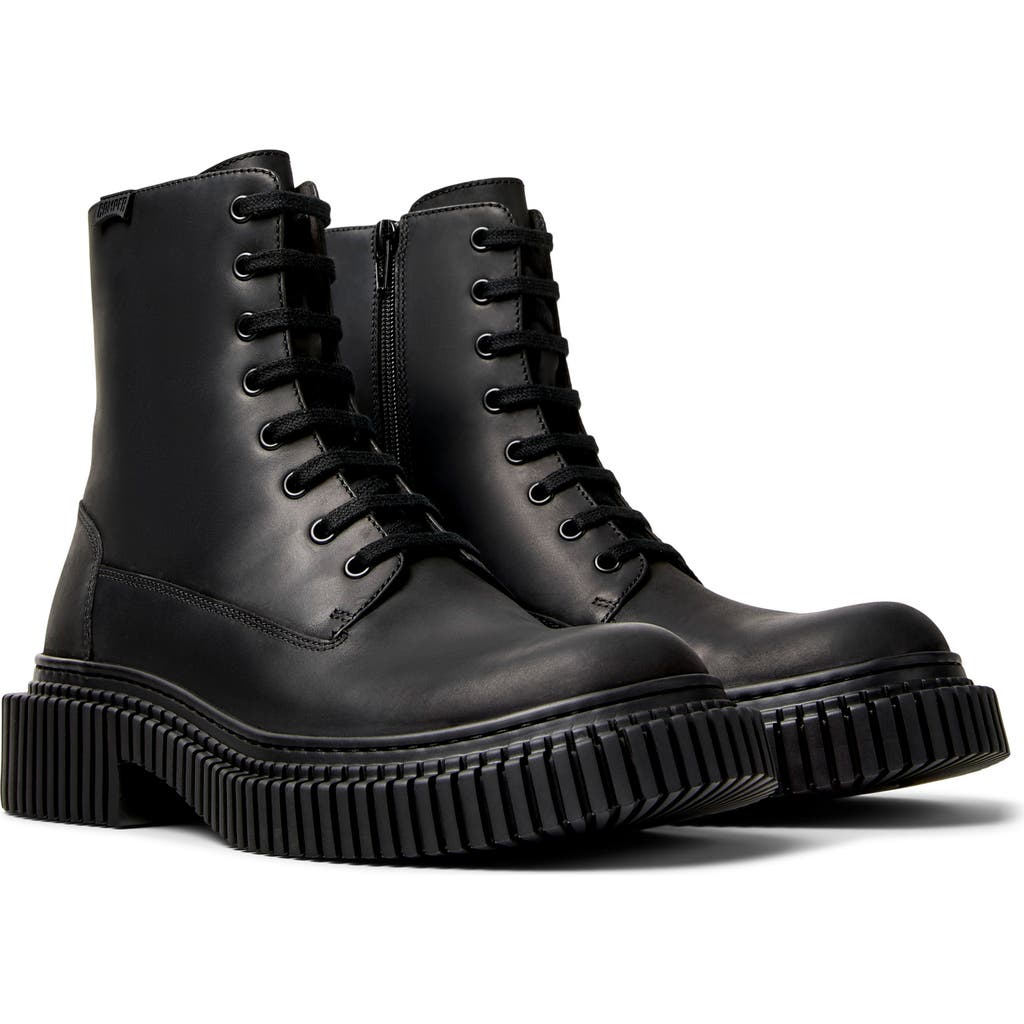 Camper Pix Lace-up Chunky-sole Biker Boots In Black