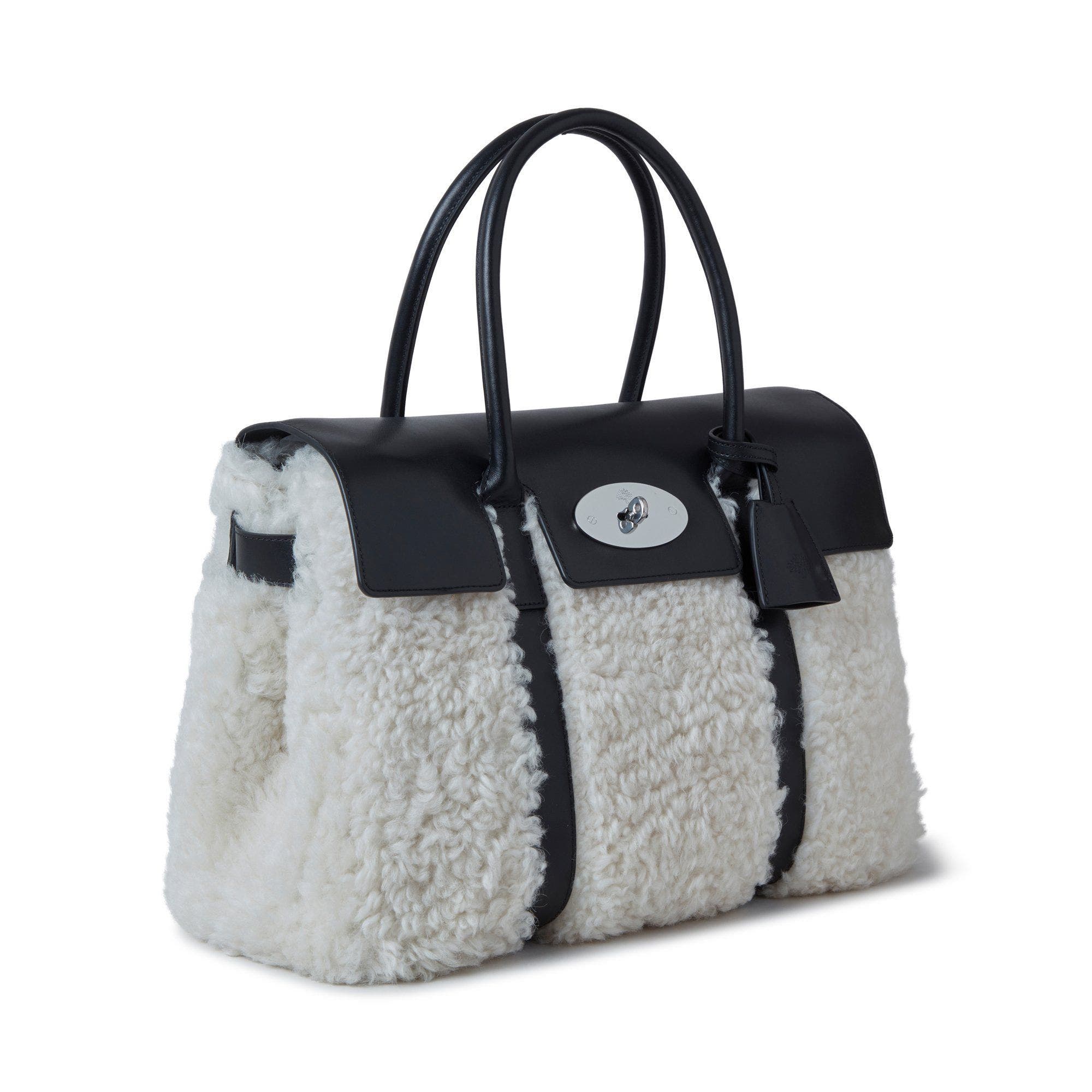 Mulberry Bayswater Leather Shearling Satchel, Alternate, color, 