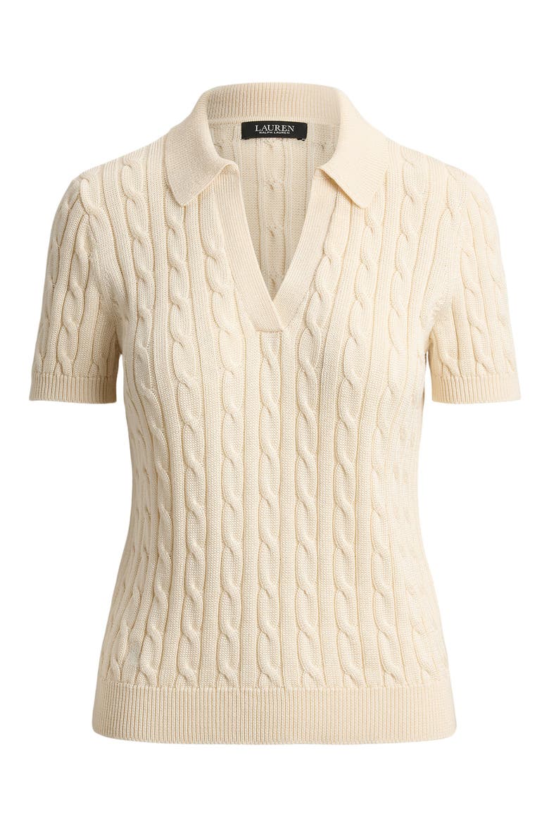 Cable Knit Short Sleeve Sweater, Alternate, color, WINTER CREAM