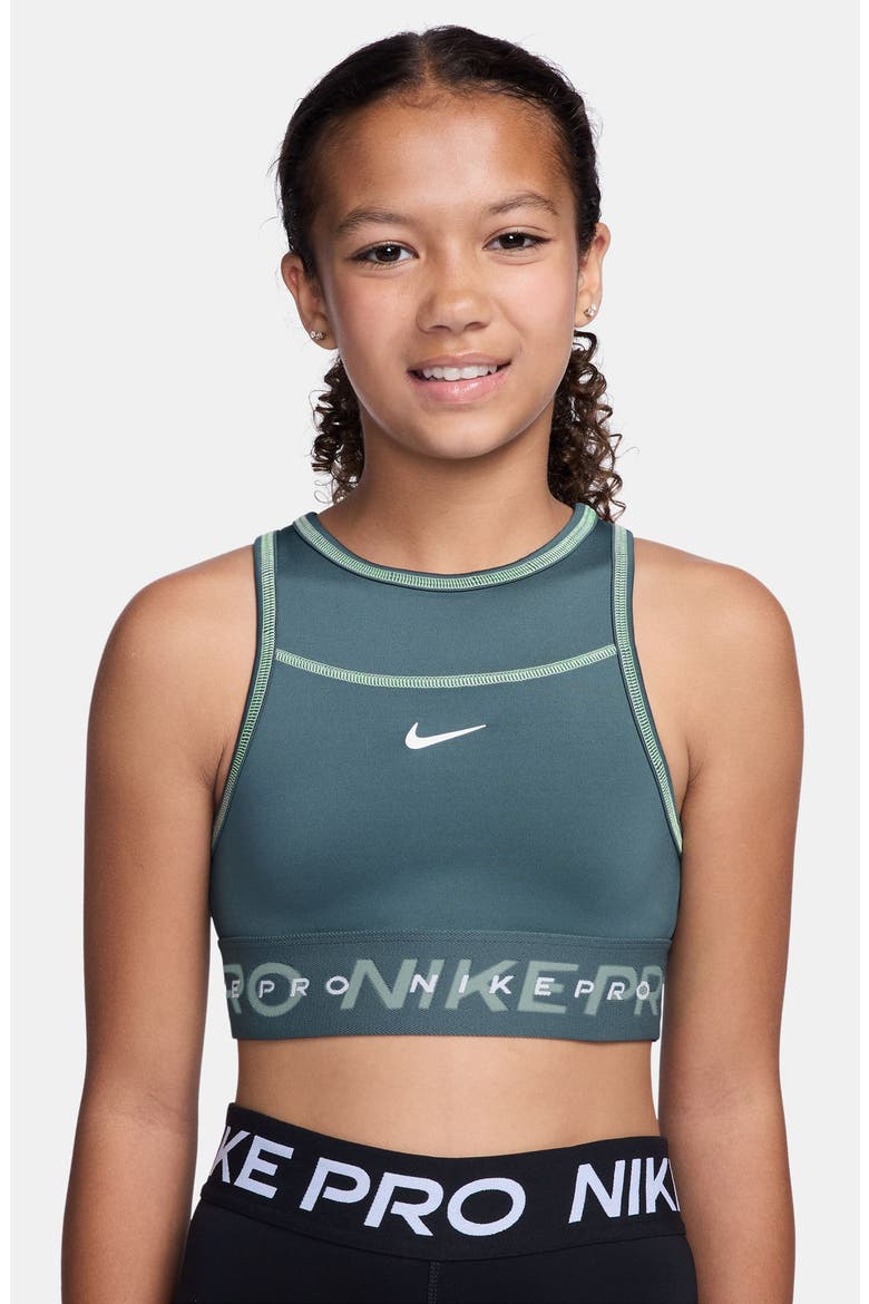 Kids' Pro Swoosh Sports Bra, Main, color, MINERAL SLATE/ LIQUID LIME