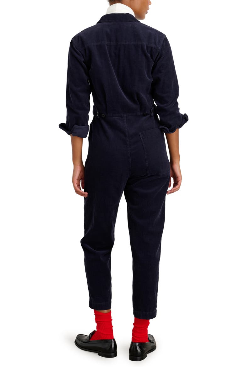 Fine Wale Long Sleeve Crop Cotton Jumpsuit, Alternate, color, DEEP NAVY