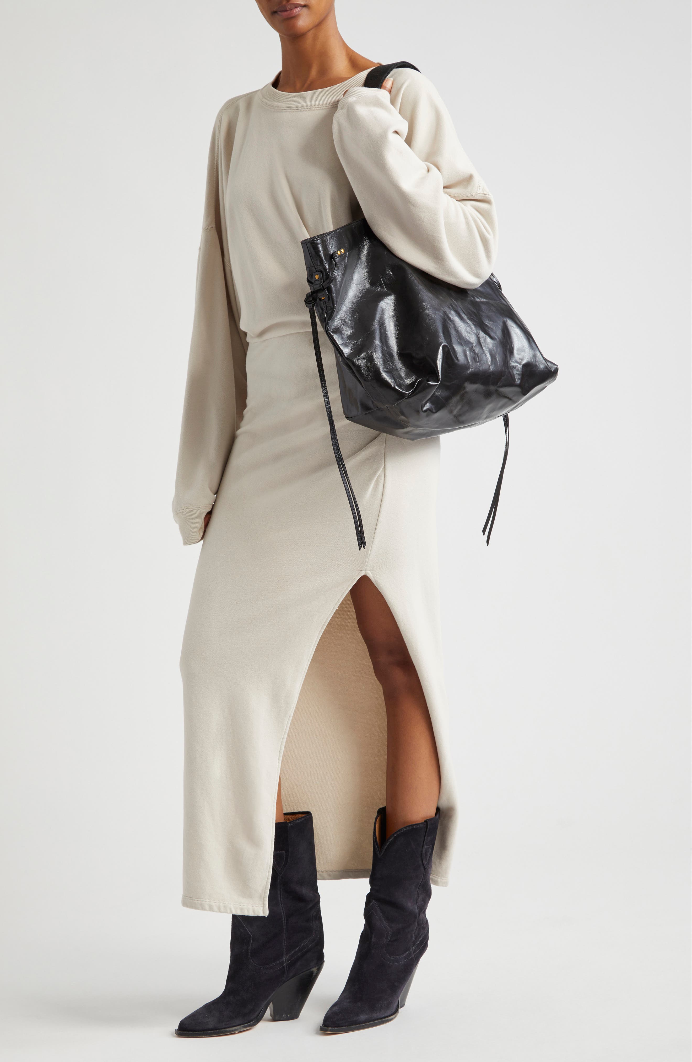 Isabel Marant Wardy Leather Shopper Tote, Alternate, color, Black