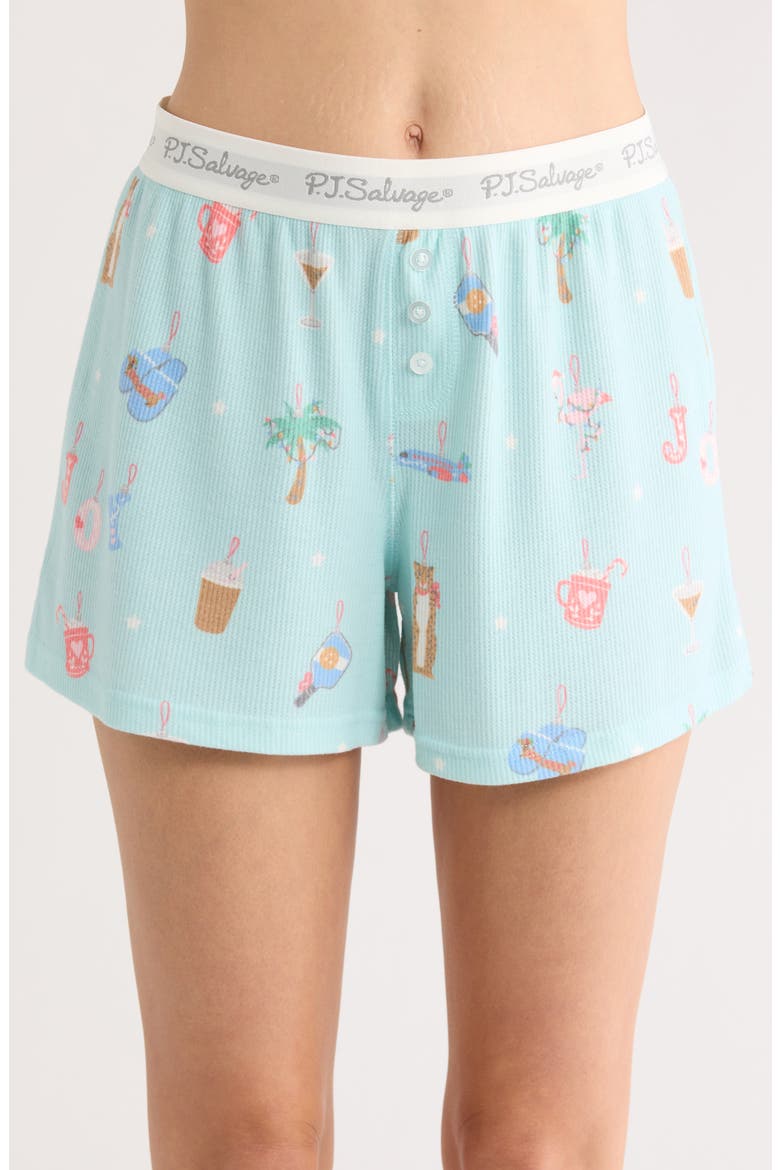 Print Waffle Knit Short Pajamas, Alternate, color, LIGHT MINT