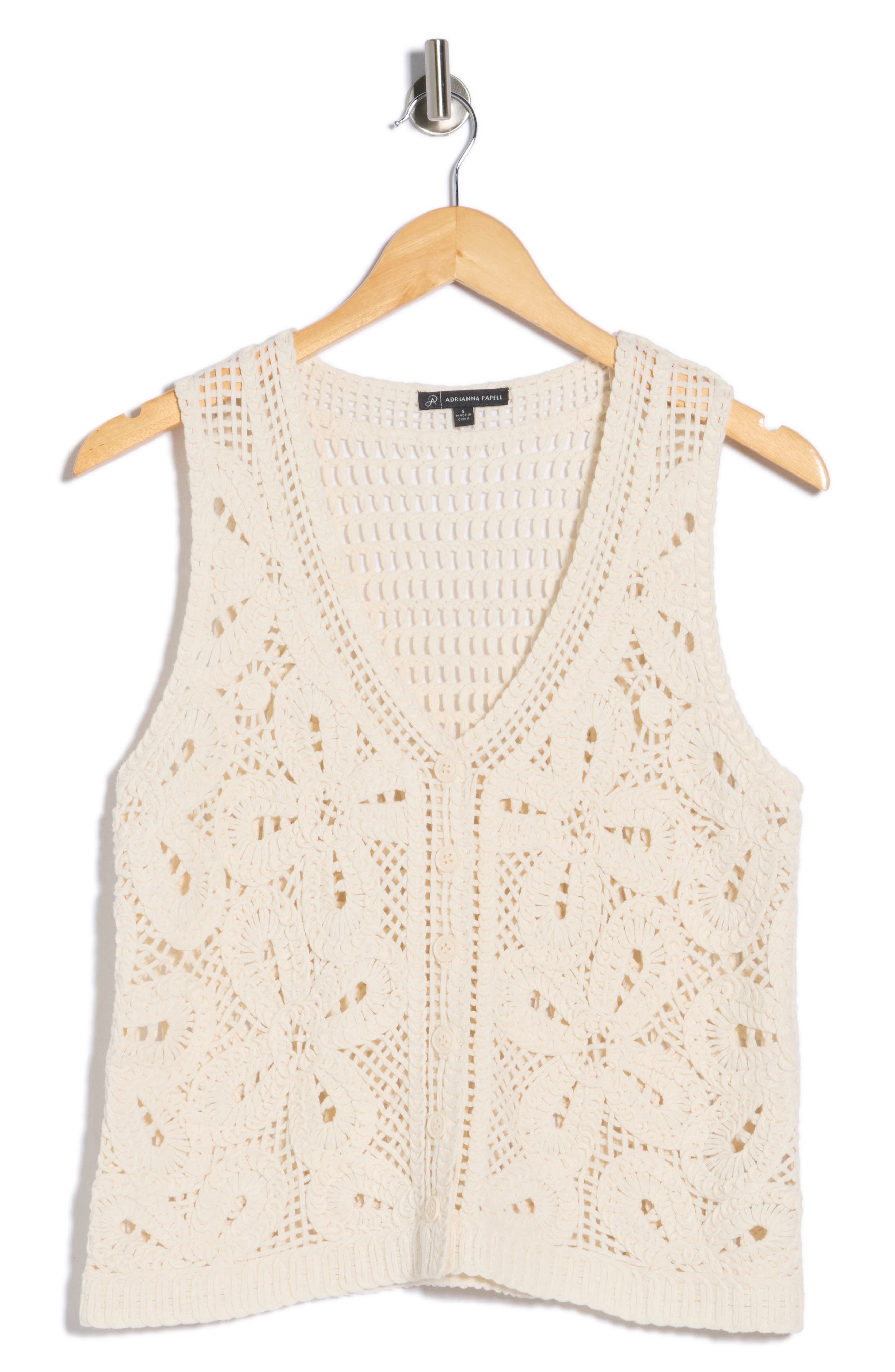 Adrianna Papell Crochet Cotton Blend Sweater Vest