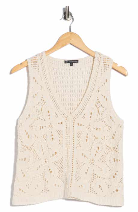 Adrianna Papell Crochet Cotton Blend Sweater Vest