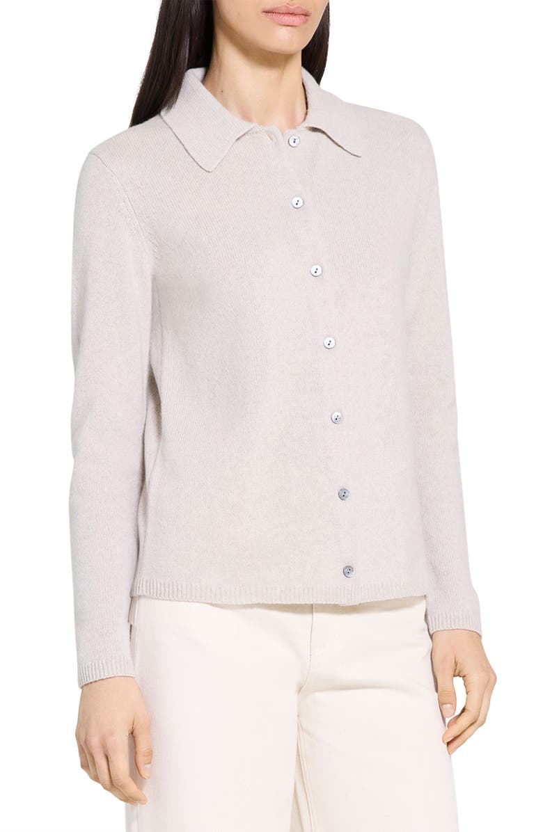 Theory Collar Cashmere & Wool Rib Cardigan, Alternate, color, Light Grey