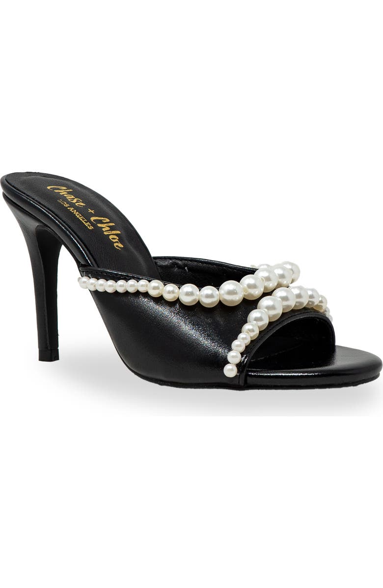 CHASE AND CHLOE Faux Pearl Embellished Sandal, Main, color,