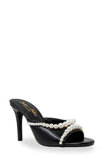 Chase & Chloe Chase And Chloe Faux Pearl Embellished Sandal In Black