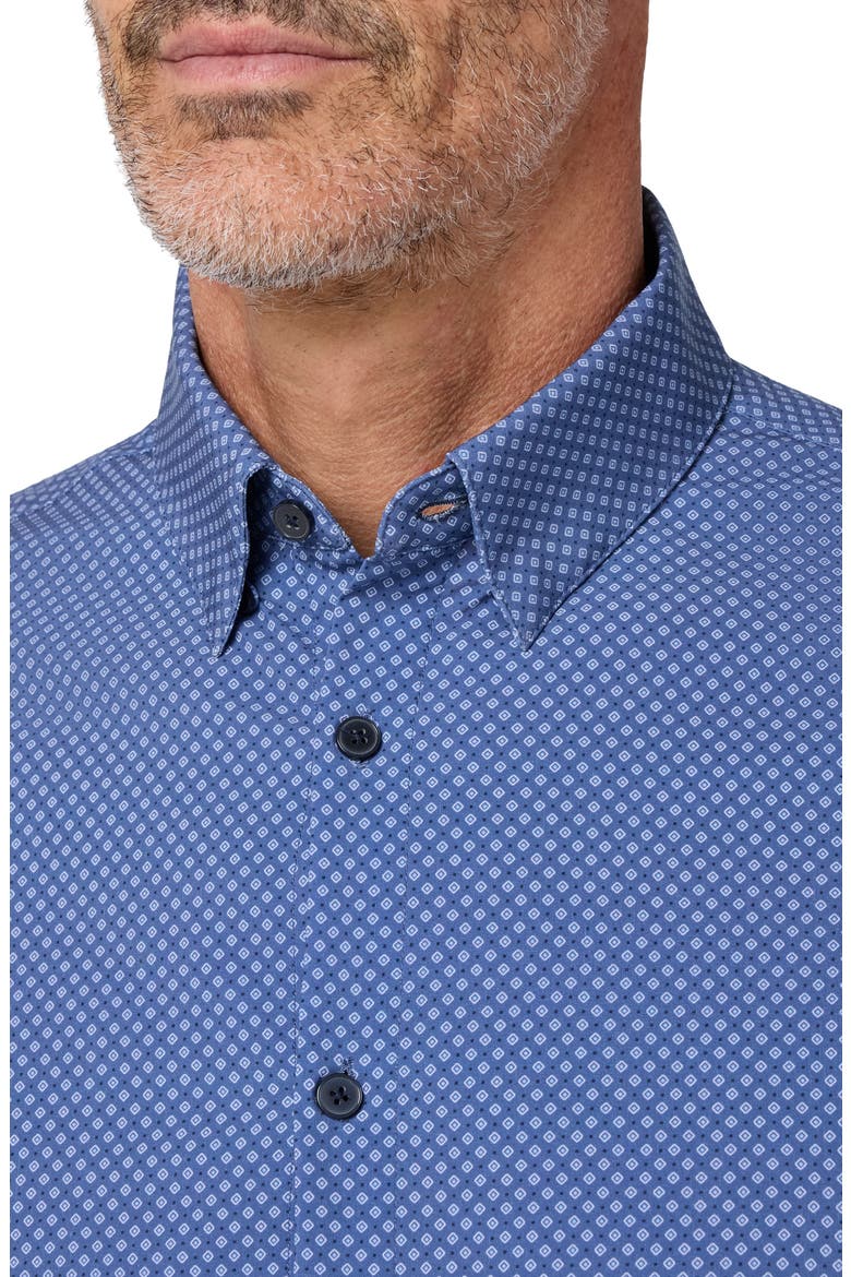 Leeward Trim Fit Diamond Print Performance Button-Up Shirt, Alternate, color, COASTAL FJORD DOUBLE DIAMOND