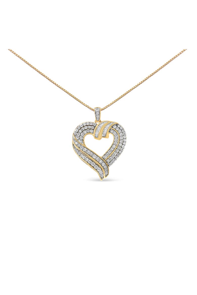 Silver 1.00 Cttw Baguette Diamond Composite Open Heart Pendant Necklace, Main, color, Yellow