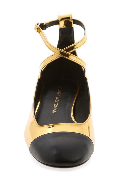 Stuart Weitzman Eden Cross Strap Ballet Flat In Gold/black
