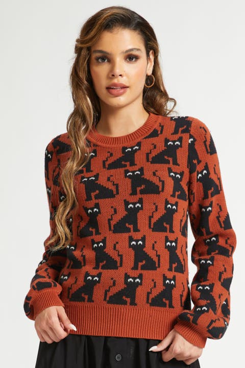 Notes of Nostalgia Crewneck Cat Sweater