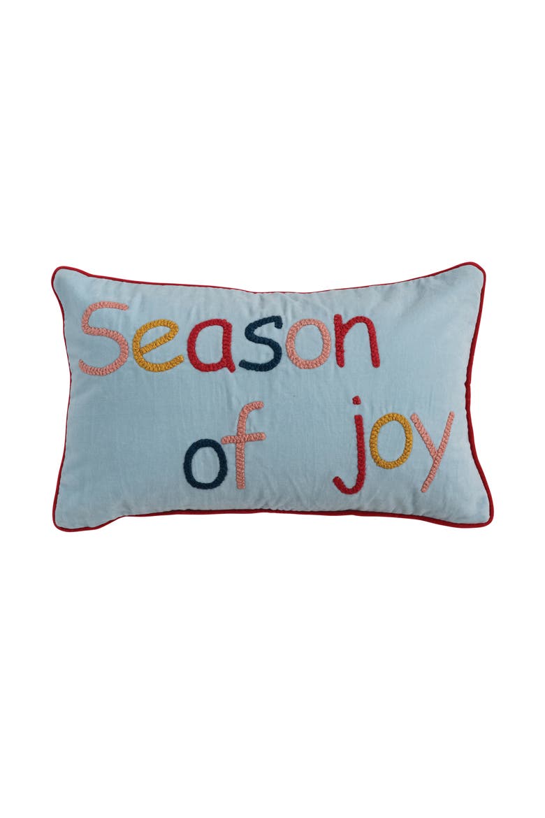 Cotton Velvet Lumbar Pillow with Piping & Embroidered, Multicolor, Main, color, Multicolor