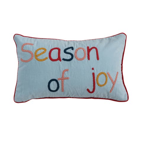 Cotton Velvet Lumbar Pillow with Piping & Embroidered, Multicolor