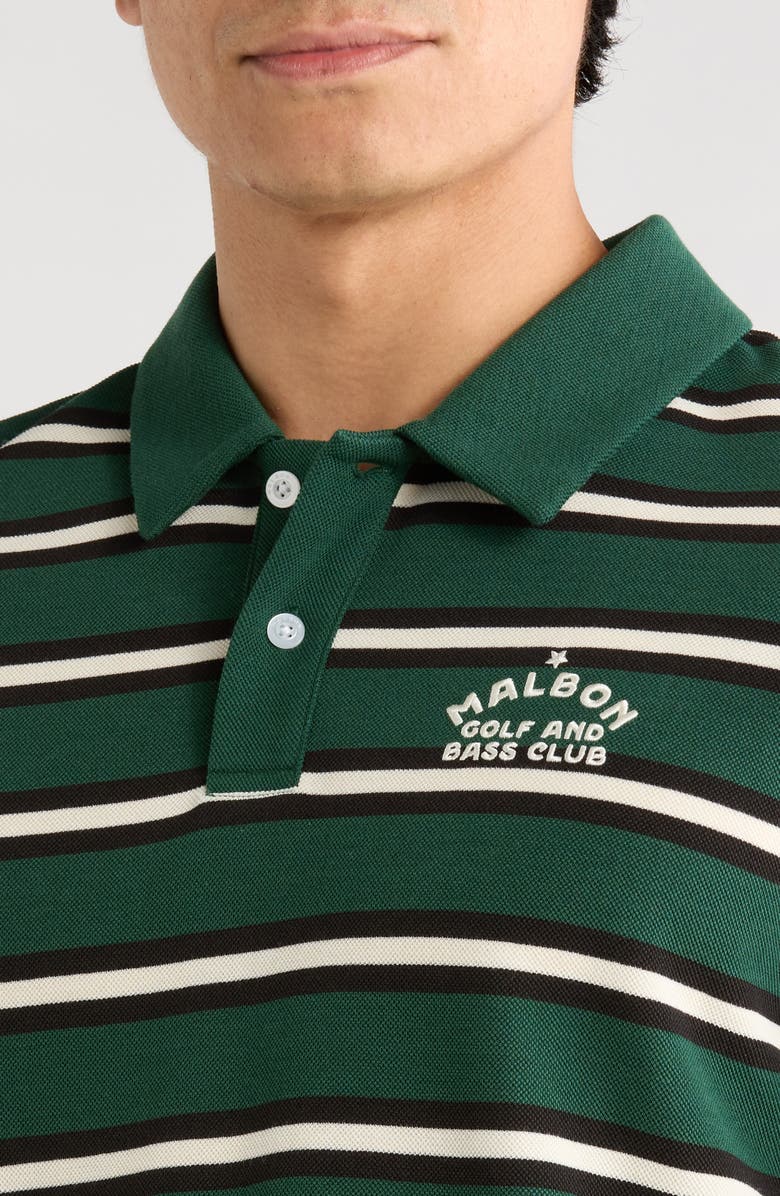 MALBON Fairway Bass Club Stripe Piqué Polo, Alternate, color, Forest Stripe