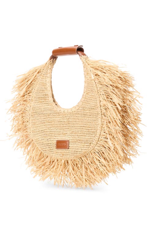 Staud Large Moon Fringe Raffia Top Handle Tote In Natural Fringe