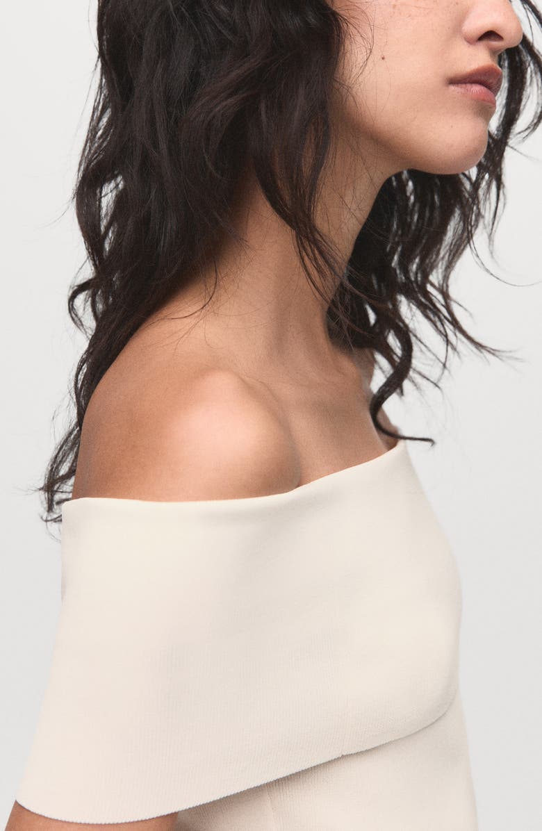 MANGO Off the Shoulder Knit Top, Alternate, color, Off White