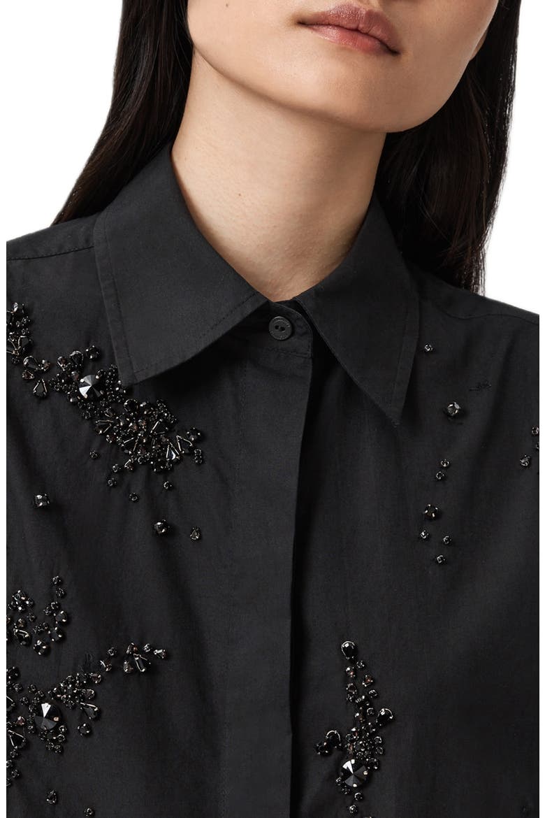 Gemi Bead Detail Cotton Button-Up Shirt, Alternate, color, BLACK