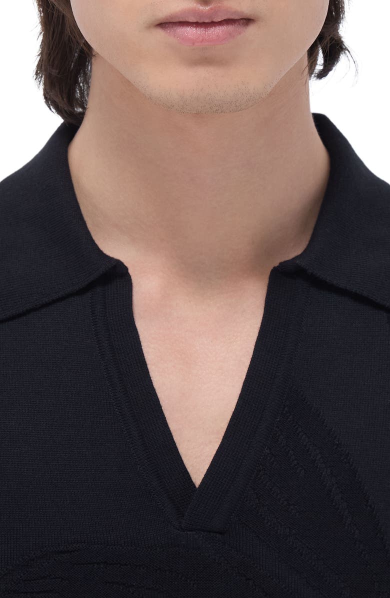 Bugatchi Johnny Collar Leaf Jacquard Cotton Polo Sweater, Alternate, color, 