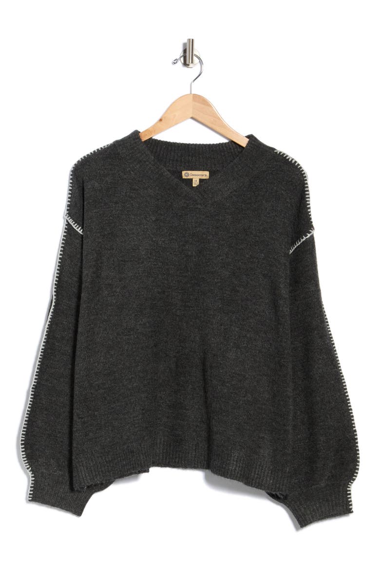 Blanket Stitch Sweater, Main, color, HEATHER CHARCOAL/ IVORY
