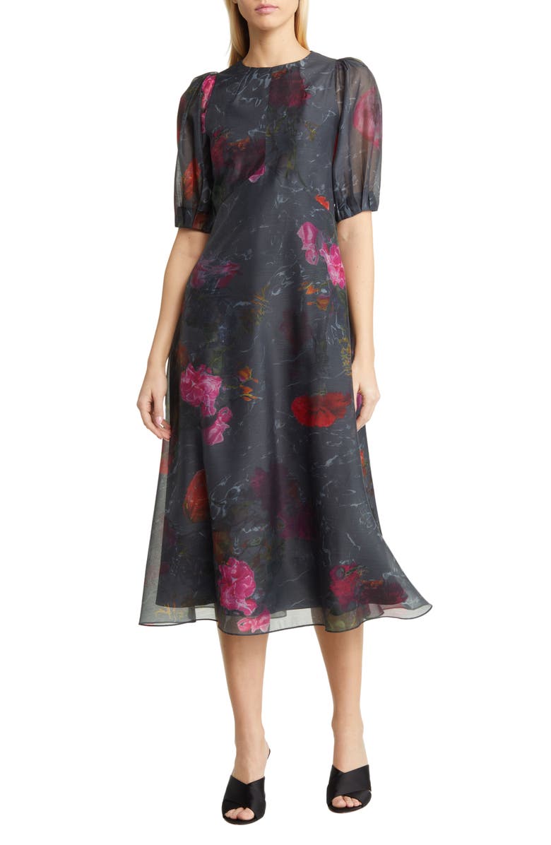 Ted Baker London Mekayla Floral Puff Sleeve Midi Dress, Main, color,