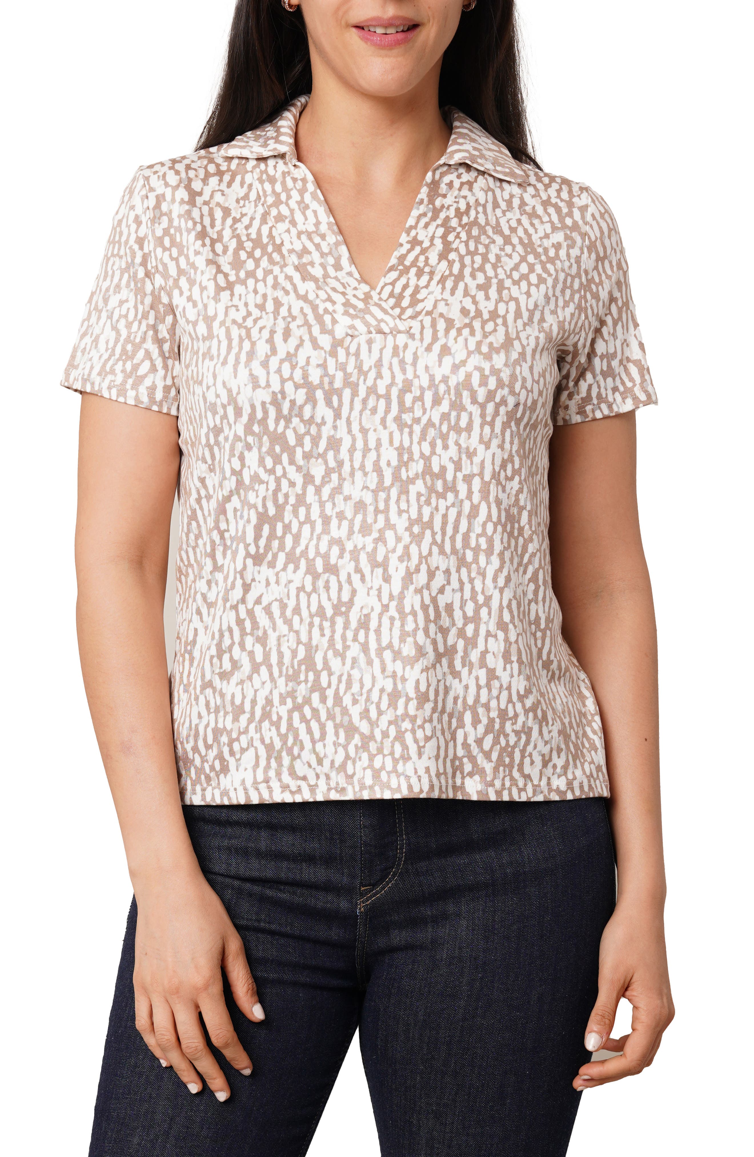 SUNNY LEIGH Johnny Collar Short Sleeve Top