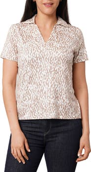 SUNNY LEIGH Johnny Collar Short Sleeve Top