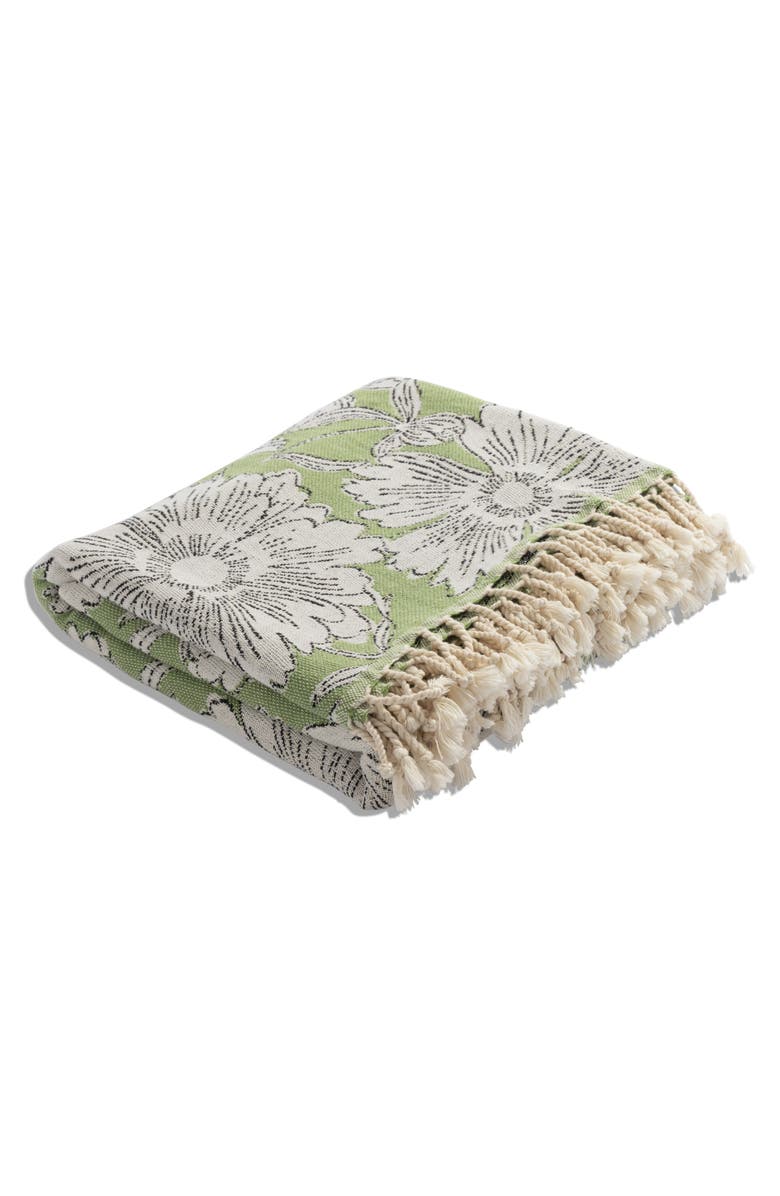 InfuseZen Garden Flower Organic Cotton Medium Weight Throw Blanket, Alternate, color, Olive