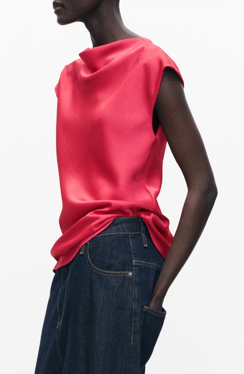 MANGO Draped Satin Top, Alternate, color, Strawberry