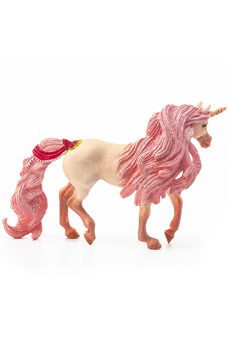 Schleich Bayala Decorated Unicorn Mare, Collectible Figurine, Plastic, Pink, Kids, Alternate, color, Multicolored