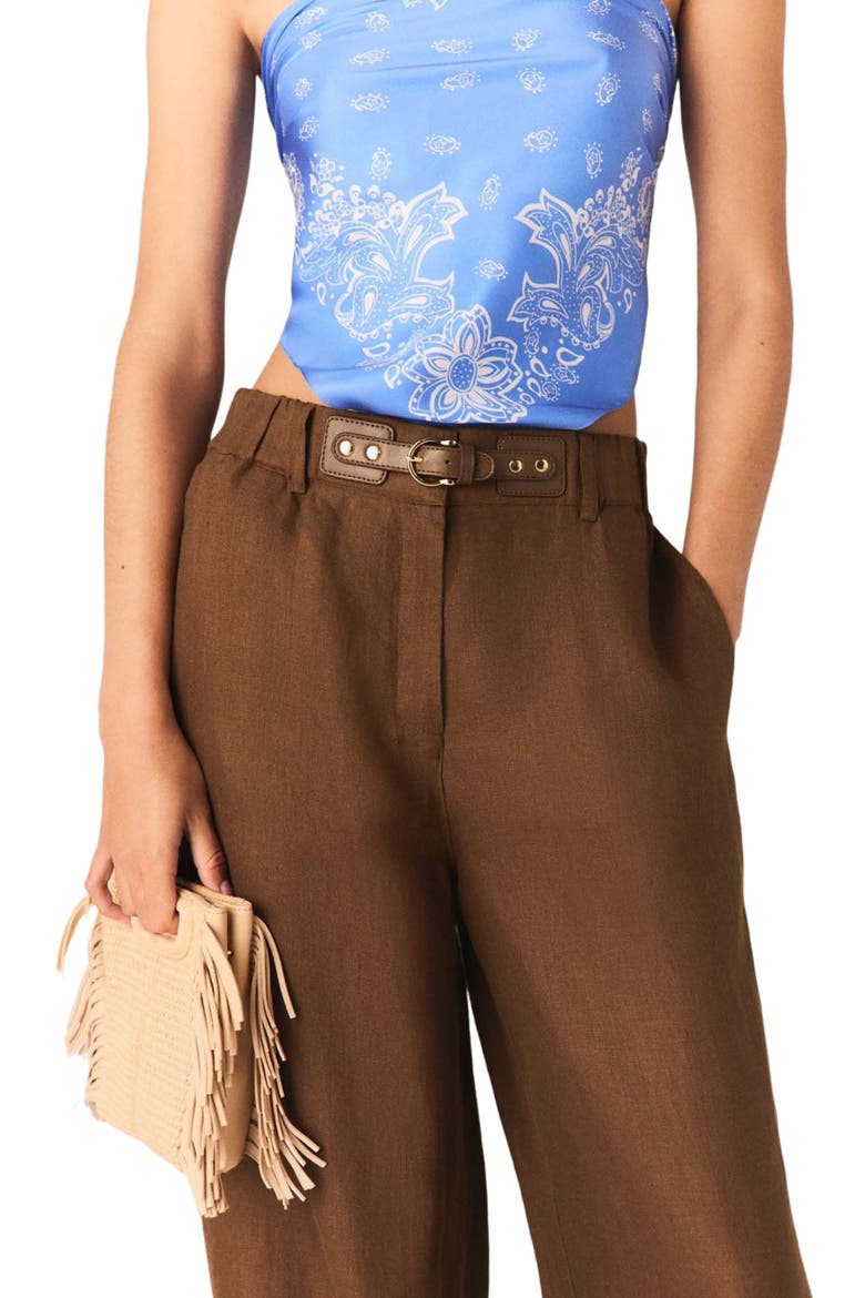 Linen-blend trousers, Alternate, color, Brown