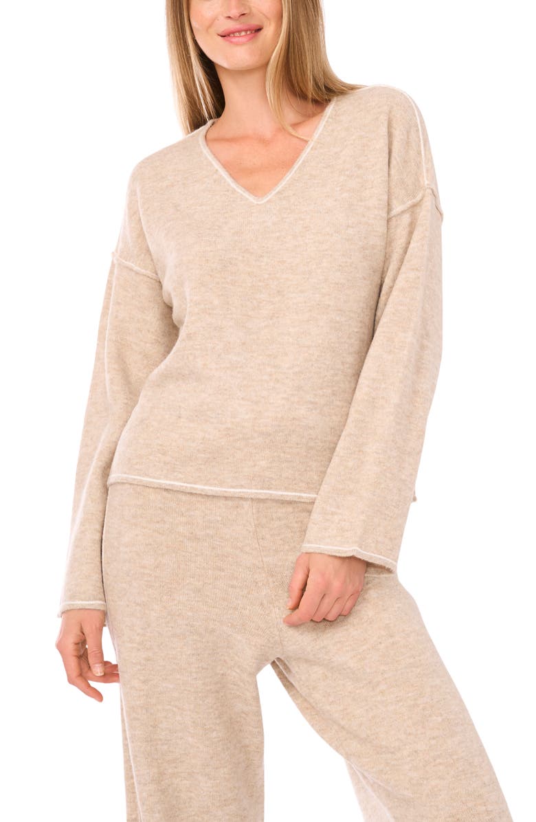 Vince Camuto V-Neck Sweater & Pants Set, Alternate, color, Oatmeal