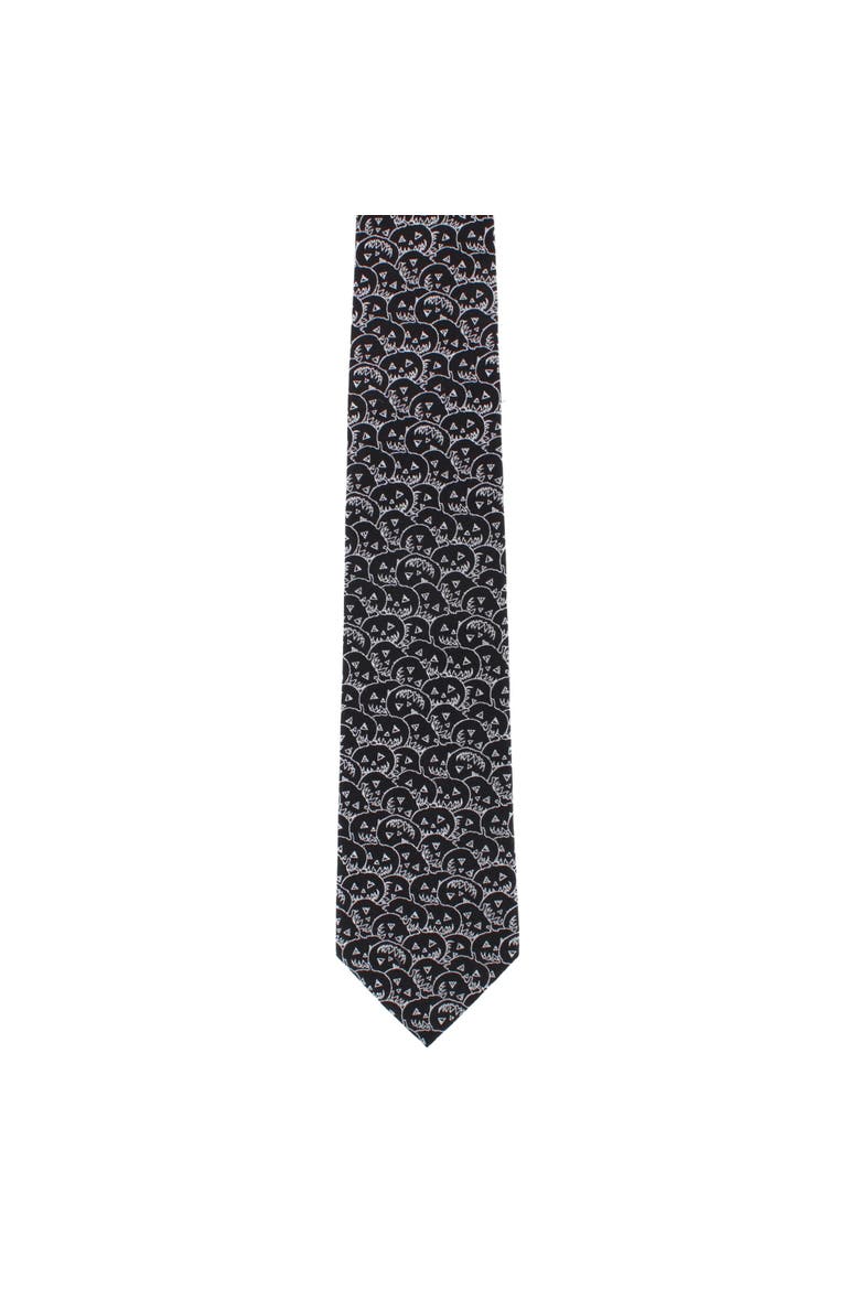 Jack O'Lantern Smiley Halloween Novelty Silk Necktie, Alternate, color, Black