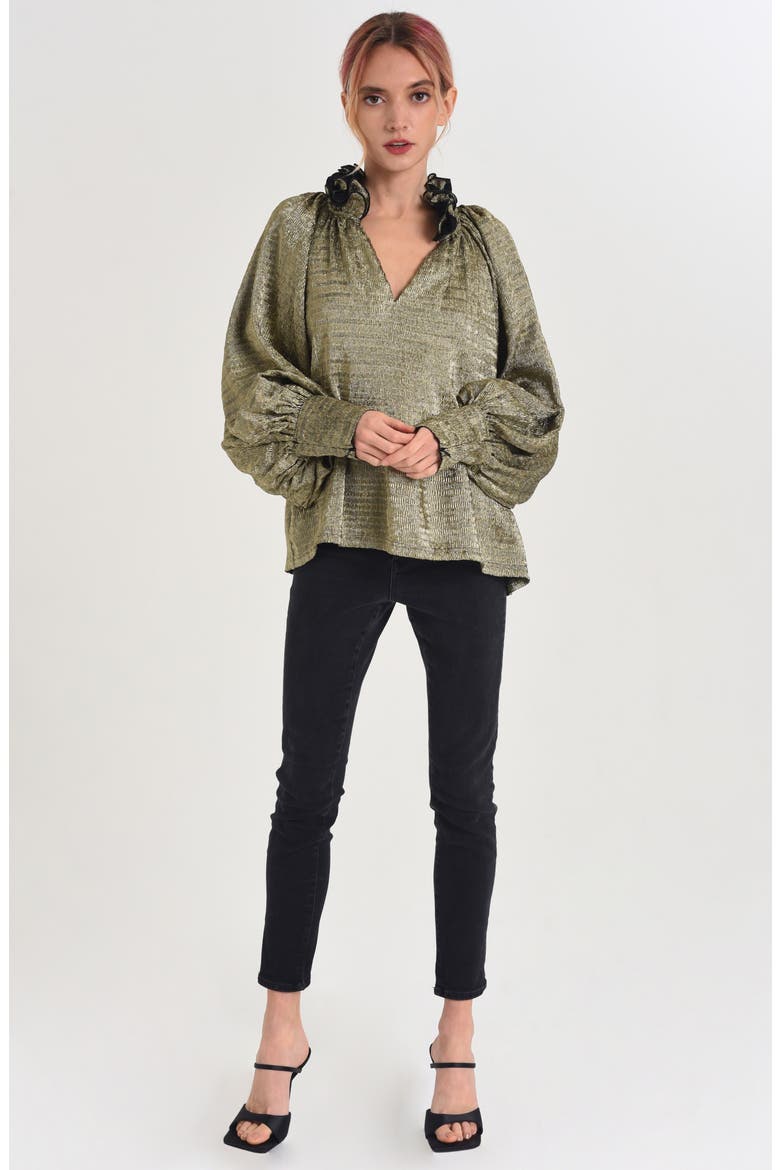 Frida Metallic Ruffle Collar Trapeze Top, Alternate, color, GOLD