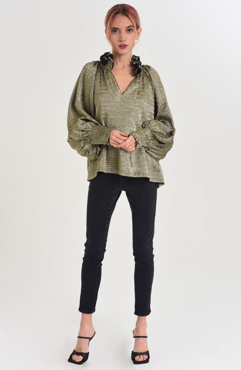 CIEBON Frida Metallic Ruffle Collar Trapeze Top, Alternate, color, Gold