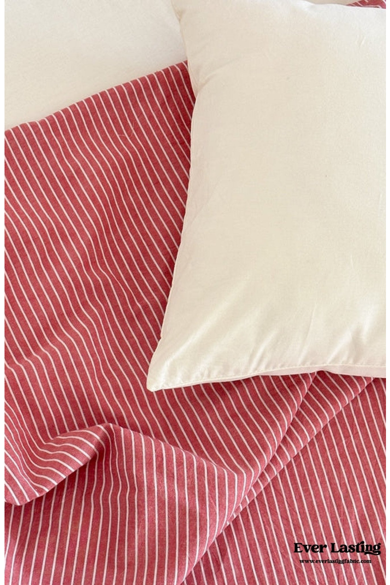 Thin Striped Soft Breathable Duvet Cover, Alternate, color, Red Striped