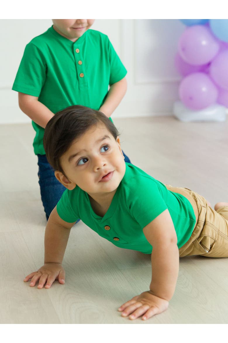 Baby Boys Short Sleeve Knit Henley Bodysuit, Alternate, color, Green