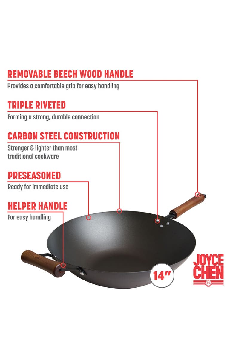 JOYCE CHEN Carbon Steel Preseasoned Wok, 14-Inch, Alternate, color, Black