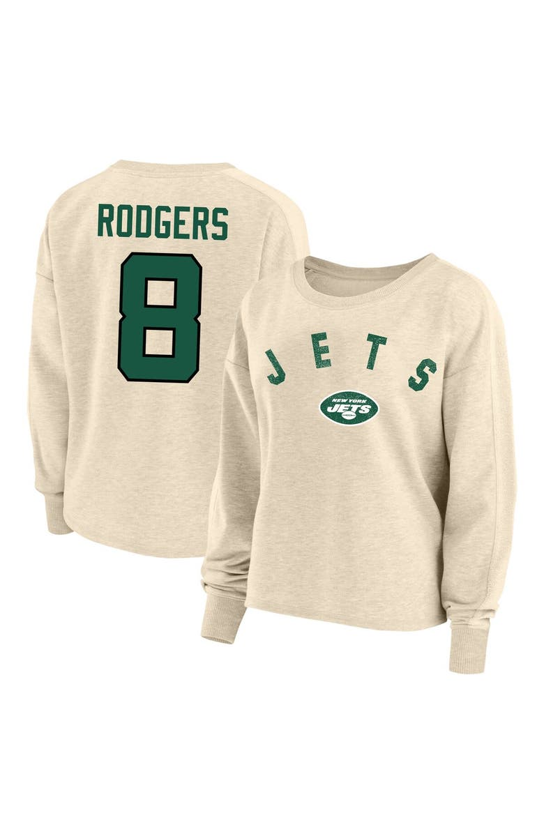 FANATICS Women's Fanatics Branded Aaron Rodgers Oatmeal New York Jets Plus Size Name & Number Crew Pullover Sweatshirt, Main, color, 